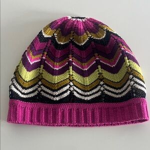Missoni Pink and Green Chevron Knit Beanie